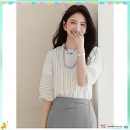 |GRL Japanese Single Spring Summer Sweet Lace Five-Point Sleeve Pure Cotton Slightly Transparent Shi