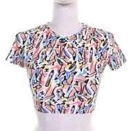 成色極佳的香奈兒 (CHANEL) 復古 P95 PO5010 Coco Mark 標誌高跟鞋，印花圓領短款短袖上衣，多色，顏色38，法國製造，正品，女款