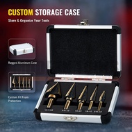 ดอกสว่านเจาะขยายรู ดอกสว่านทรงเจดีย์ ดอกเจาะคว้านรู ชุบไทเทเนียม อย่างดี 5 ขิ้น พร้อมกล่องอลูมิเนียม