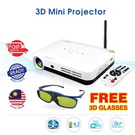 ✅Ready Stock📢 Portable DLP 3D Mini Projector  WiFi Bluetooth Handheld Projector Free 3D Glasses