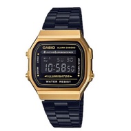 CASIO ORIGINAL VINTAGE DESIGN UNISEX GOLD BLACK STAINLESS STEEL DIGITAL WATCH A168WEGB-1B