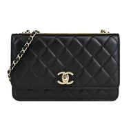 CHANEL經典TRENDY系列雙C LOGO菱格紋小羊皮WOC鏈帶斜背包(黑色)/平行輸入
