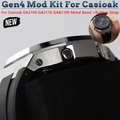 For Casioak GA2100 GA2110 Mod Kit Stainless Steel Metal Bezel Rubber Strap Gen4 for Casioak GAB2100 