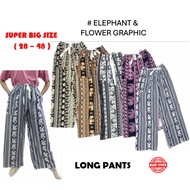 Seluar Panjang Wanita Saiz Besar Bercorak Gajah / Batik 2 Tali Putih LENGTH 37 INCH