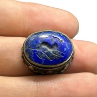 แหวนหินลาพิสลาซูลี่ หินแท้ธรรมชาติ แหวนหินแท้ แกะสลักลายกวาง ขนาด 57 Natural Lapis Lazuli Deer Engraved Intaglio Stamp Ring Size 57 or 8US