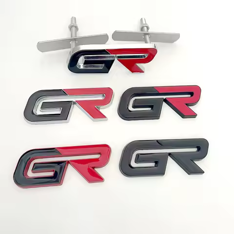 3D Metal Black Red Logo GR Emblem Letters Car Front Grill Badge For Toyota Hilux CHR Corolla Yaris G