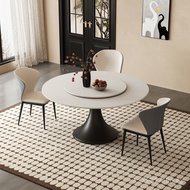 Slate Antique-Style Round Table, Simple Dining Table and Chairs, French Modern Center Table with Tur