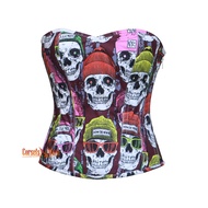 Women's Vintage Strapless Skull Printed gothic Overbust & Underbust Cotton Corset Bustier Bodyshaper
