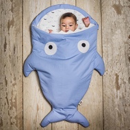 鯊魚咬一口 BabyBites｜(輕量版)100%純棉手作嬰幼兒睡袋/防踢被/包巾－牽牛花藍
