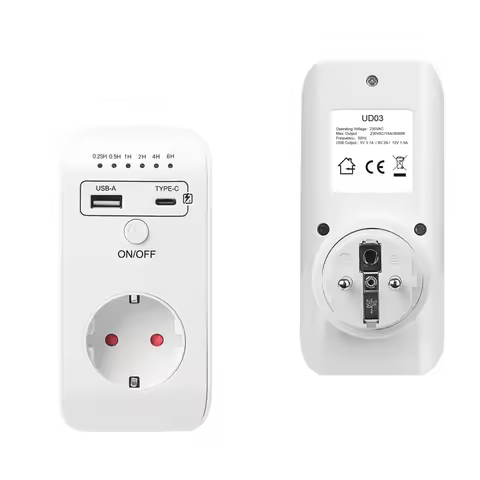 Countdown Timer Socket with USB Type-C 2.4A Fast Charging Smart Time Controller Outlet EU Plug 0.25/