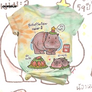 Moodeng Hippo หมูเด้ง ขาหมู แอนด์เดอะแก๊ง เสื้อยืดลายฮิปโปน่ารัก xxs-6xl เสื้อยืด คอกลม แขนสั้น สกรี