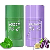 AONAT Pack of 2 Green Tea Mask, Green Mask Stick, Green Tea Purifying Clay Green Tea Mask, Oil Control, Anti-Acne, Aubergine, Firm, Fine, Regulate Water