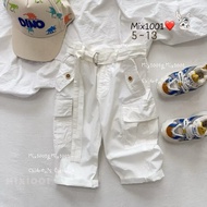 mix1001 Export Style Thin Slightly Transparent White Overall Pocket 7-Point Pants Children 7-Point 5