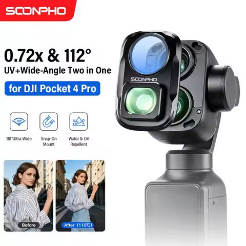 2-in-1 UV Filter Wide-Angle Lens for DJI Osmo Pocket 4P 0.72X Optical Glass 112 Ultra Wide Angel Len