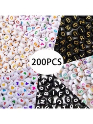 200 Piezas Cuentas Redondas De Letracolor 4*7mm Cuentas De Acrílico Delalfabeto Para Hacer Joyas De Pulsera, Collar Y Suministros De Fabricación De Joyas