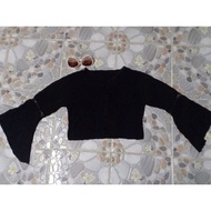 A1349 (T144) Black Long-Sleeved Shirt Linen Fabric Beautiful Style Real Work Cute Bust: 33" Length: 