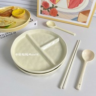 Breakfast Plate Fat-Reducing Plate 211 Quantitative Ceramic One-Person Food Compartment Plate Cream 