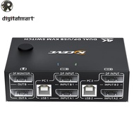 RL  8K Dual Monitor KVM Switch,Displayport 1.4 KVM Switch 2 Monitors 2 Computers 8K 30Hz 4K 144Hz wi