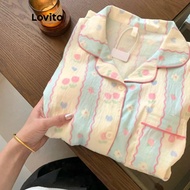 Lovito Casual Plain Pattern Pajama Set for Women LNA71285 (Multi-color) Lovito Setelan Piyama Motif 
