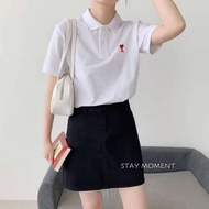 imported 2025 Ami Paris The Correct Version Of The Small Love Embroidery Classic Polo Shirt Short Sl