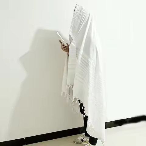 Judaica Israel Jewish Talit White Polyester Large Size Gadol Prayer Shawl Tallit With Bag 140x190cm