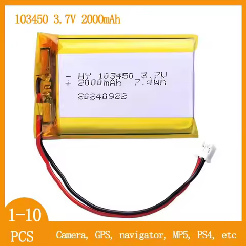 103450 3.7V 2000mAh Polymer Lithium Rechargeable Battery PH 2.0mm 2pin plug for Camera GPS navigator