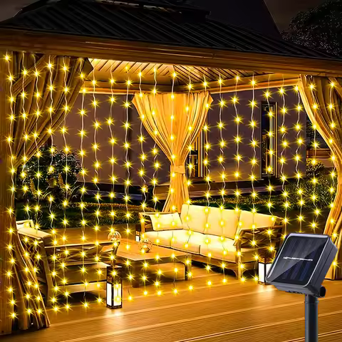 1 Pack 300 LED Solar Curtain Light Outdoor, 8Modes, Fairy Lights, IP44 Waterproof,Garden Wall Christ