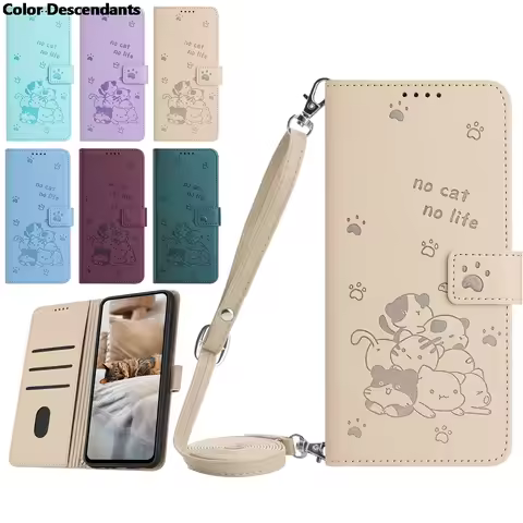Flip Leather Phone Case FOR SHARP Aquos Wish 4 3 SH-52E Sense 9 8 SHG11 SH54D Cases Shoulder Kitten 