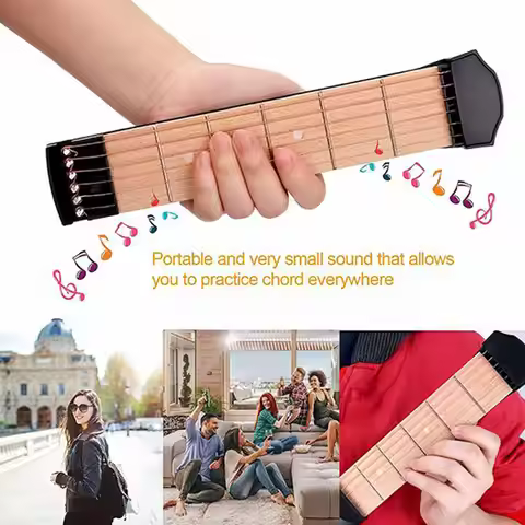 Pocket Guitar Practice With 2 Picks 6-Fret Portable Training Learning System Pocket Guitar Chord Beg