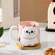 CLEOES Coffee Cup, Hand Painted Cartoon Ceramic Mug, Creative 500ml Cat Pattern 3D Embossed Milk Mug