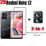 2 In 1 Redmi Note 12 Tempered Glass Full Cover Film for Xiaomi Redmi Note 12 12s 11 11s 10 5G 10s 9 8 Pro+ 12C Camera Lens Glass Screen Protector