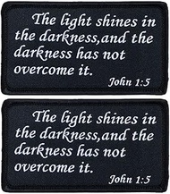 John 1:5 Bible Verse Patches, The Light Shines in The Darkness Embroidery Patches Set for Caps Bags