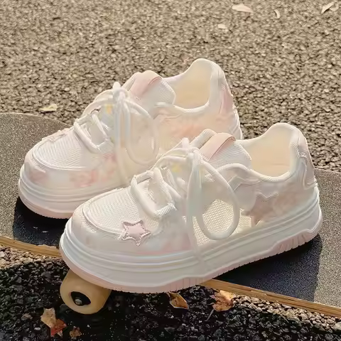 Designer Women Breathable Mesh Sneakers Summer Cute Pink Shoes Thick Heel Sneakers Casual Running Pl