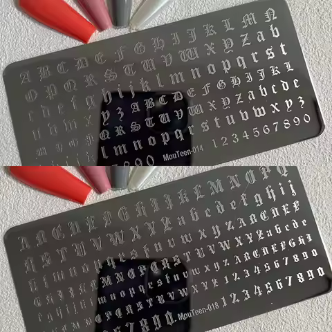 2Pcs MouTeen014/018 Gothic Alphabet Stamping Plate Stainless Steel Letter Number Nail Art Template f