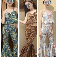 Retro Hong Kong Style Sling Tube Top Flared Pants Catwalk Costume Studio Sling Girls 8090s Nostalgic