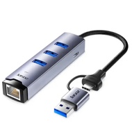 USB and USB-C to 3 USB 3.0, 1 RJ45 Gigabit Jasoz F114 T-F136 Cable
