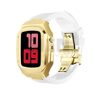 เปลือกเปลี่ยนโลหะผสมสำหรับ Apple Watch 9/8/7/6/SE รุ่นที่สอง สายยางไม้ อุปกรณ์เสริมนาฬิกาข้อมือ Gien