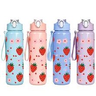 1pc 750ml/26oz 3D Printed Cute Strawberry Pattern Sports Water Bottle With Straw, Cartoon Floral And