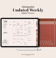 Undated Weekly Digital Planner, Goodnotes ipad Planner, Daily hourly Minimalist