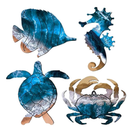 Wall Sculptures Metal Outdoor Wall Art Decor Beach Pool Sea Decor Theme with Metal Sea Turtle Fish C