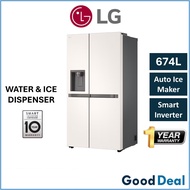 LG GC-L257KQKW 674L Inverter Side by Side Refrigerator Water & Ice Dispenser Fridge Peti Sejuk