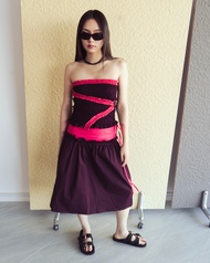 Allur Quarter Cedrus two tone skirt กระโปรงตัดต่อสีซิปข้าง
