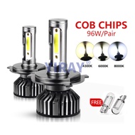 2PCS 96W 10200LM LED H4 H7 H11 High quality COB Car Headlight Bulbs H1 H3 9005 9006 9012 9003 HB2 HB
