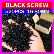 0.5KG 520PCS Drywall Black Screw 16-80MM High-strength Nails Plasterboard Cross Head Tapping Wood