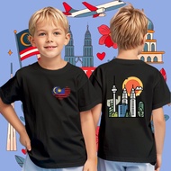 Malaysia National Day T-shirt Malaysian Twins Tower Print Top Childrens Clothes 100~150CM