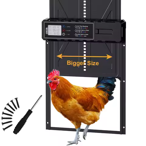 Large size Automatic Chicken Coop Door, New with Timer LCD Screen, 3*AA Battery Powered (Battery not