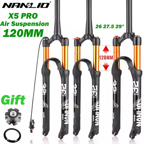 Nanlio X5 PRO 120MM Solo Air Suspension Fork for MTB: 26", 27.5", 29" Sizes with Straight/Tapered Tu
