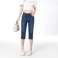 Women's Cropped Jeans Summer Thin Elastic High Waist For Middle-aged Moms, Stretch Slimming Small St