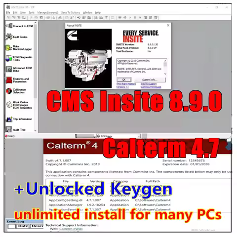 Newest Calterm 4.7 + Cummins Insite 8.9 PRO with Keygen Engine Diagnostic Software Fault Code Engine