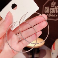 Korean S925 Silver Needle Big Hoop Earrings Exaggerated Hoop Simple Drop Earrings for Women